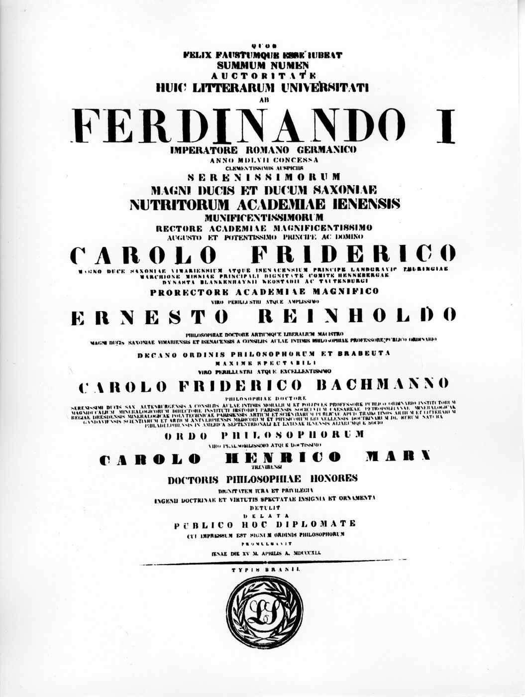 Pormotionsurkunde Karl Marx