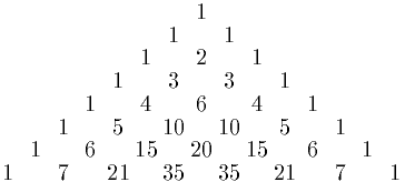 Pascalsches Dreieck (bis zur 8. Zeile)