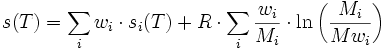 s(T) = \sum_i w_i \cdot s_i(T) + R \cdot \sum_i \frac{w_i}{M_i}\cdot \ln \left( \frac{M_i}{M w_i} \right)